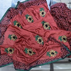 Printed satin chiffon saree with stitched blouse